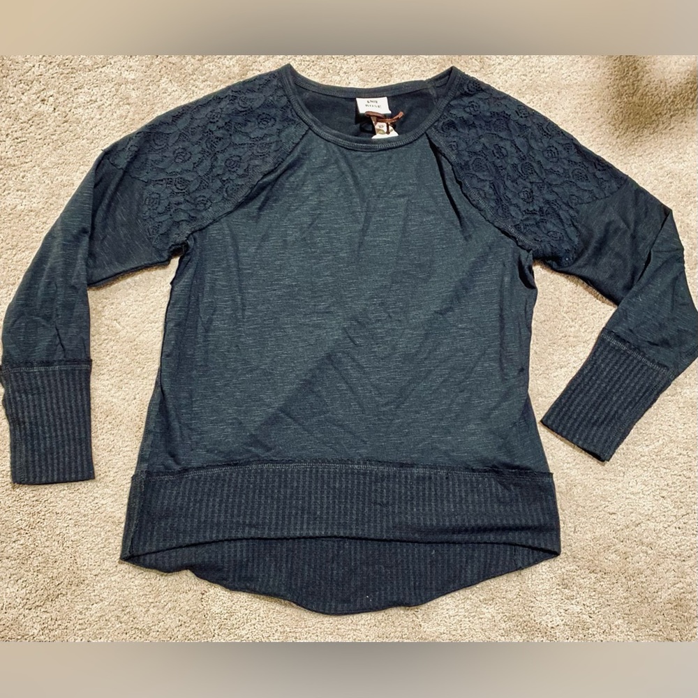 Knox Rose Black Sweatshirt with Lace Accents